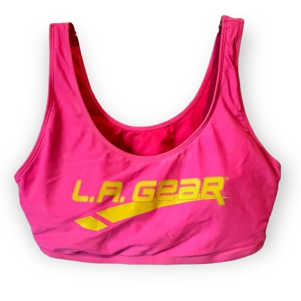 L.A. Gear Hot Pink Sports Bra with Yellow Logo